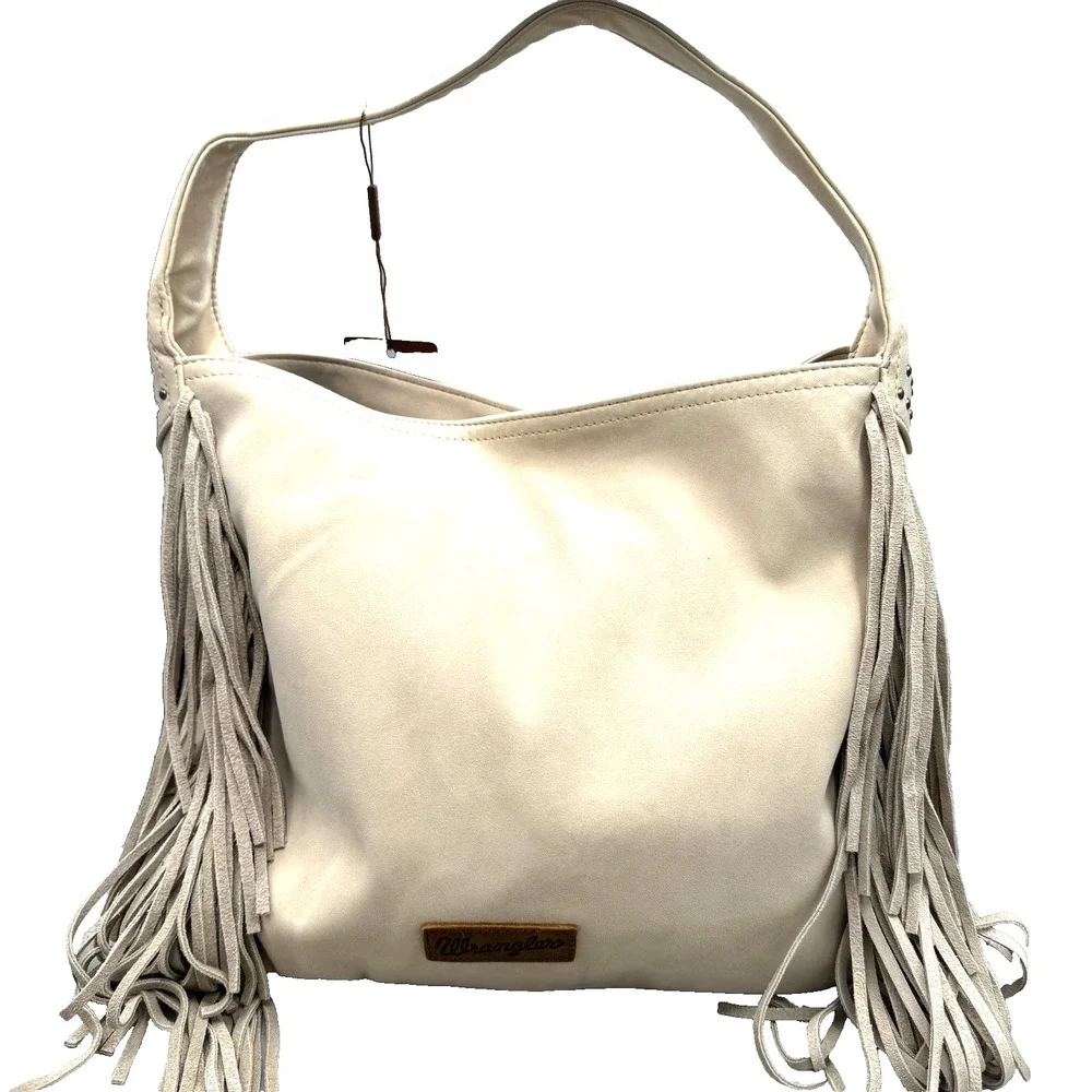 NEW Wrangler Shiloh Fringe Studded Leather Hobo Shoulder Bag Purse‎ Western Boho